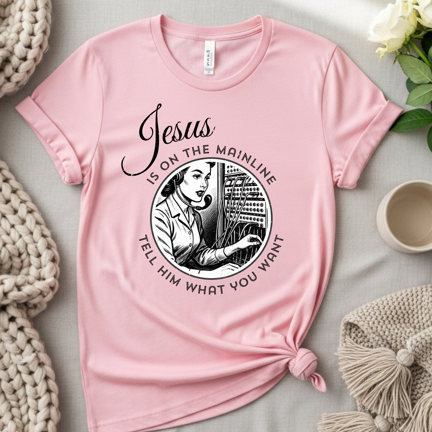 Vintage Gospel Music Shirt, Retro Christian Graphic Tee, 'Jesus Is On the Mainline' Prayer T-Shirt, Pastor Gift