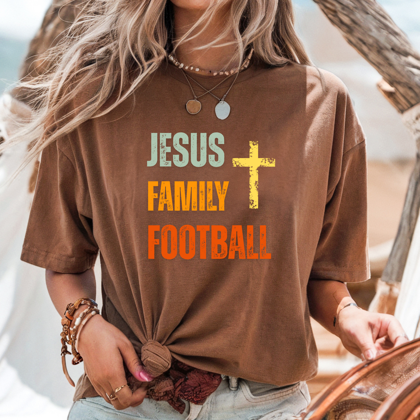 Jesus Family Football - Retro Distressed T-Shirt
