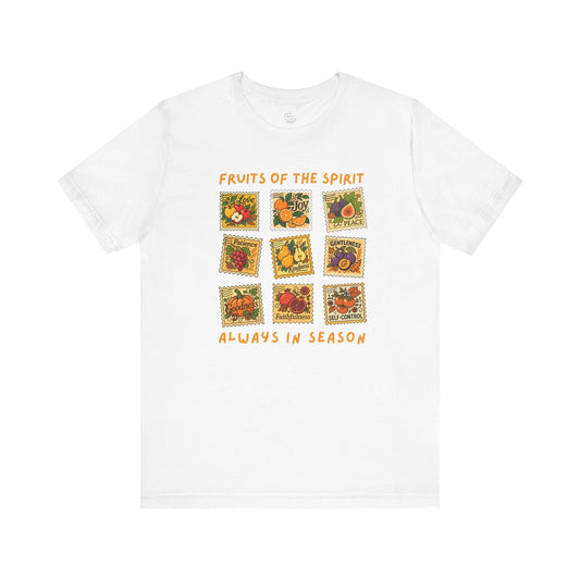 Colorful Fruit of the Spirit Postage Stamp T-Shirt for Harvest Season