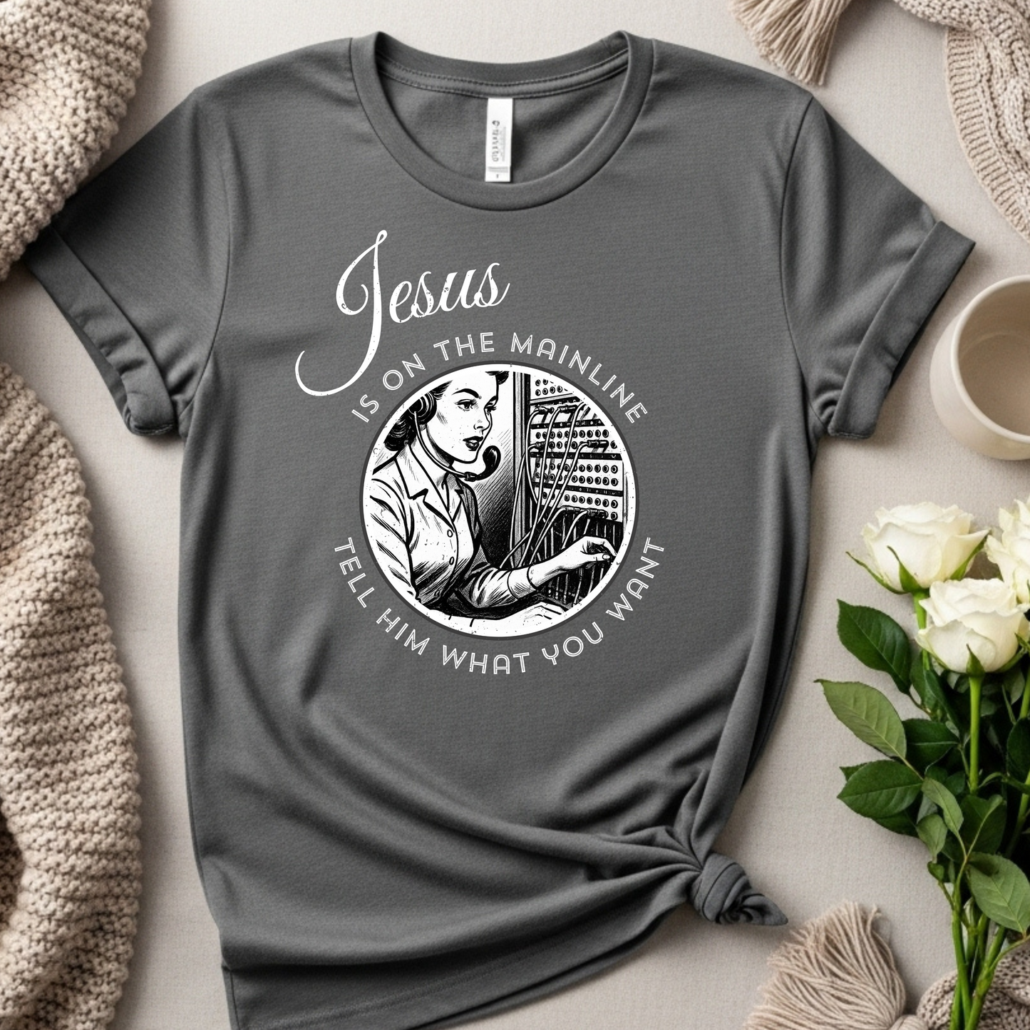 Vintage Gospel Music Shirt, Retro Christian Graphic Tee, 'Jesus Is On the Mainline' Prayer T-Shirt, Pastor Gift
