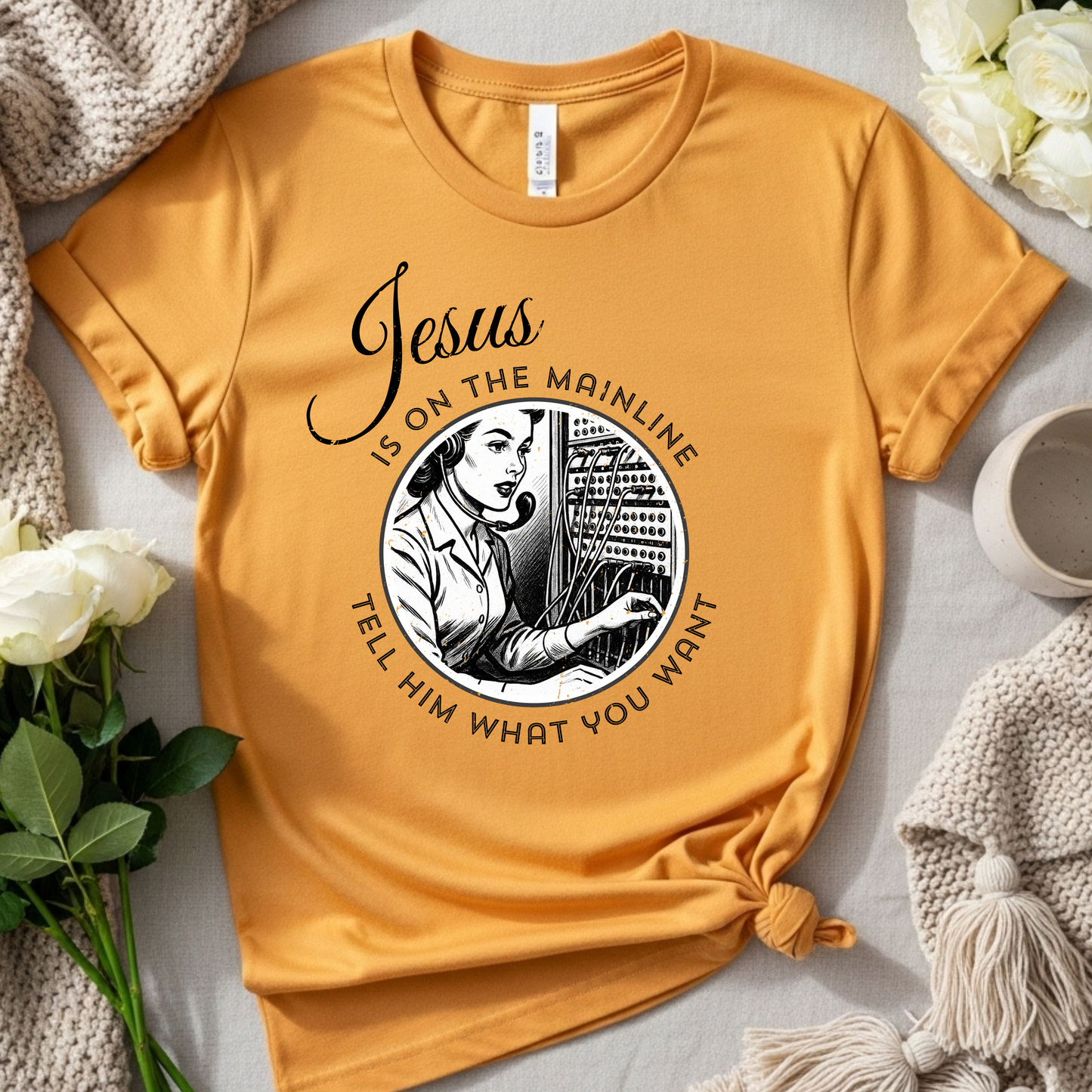 Vintage Gospel Music Shirt, Retro Christian Graphic Tee, 'Jesus Is On the Mainline' Prayer T-Shirt, Pastor Gift