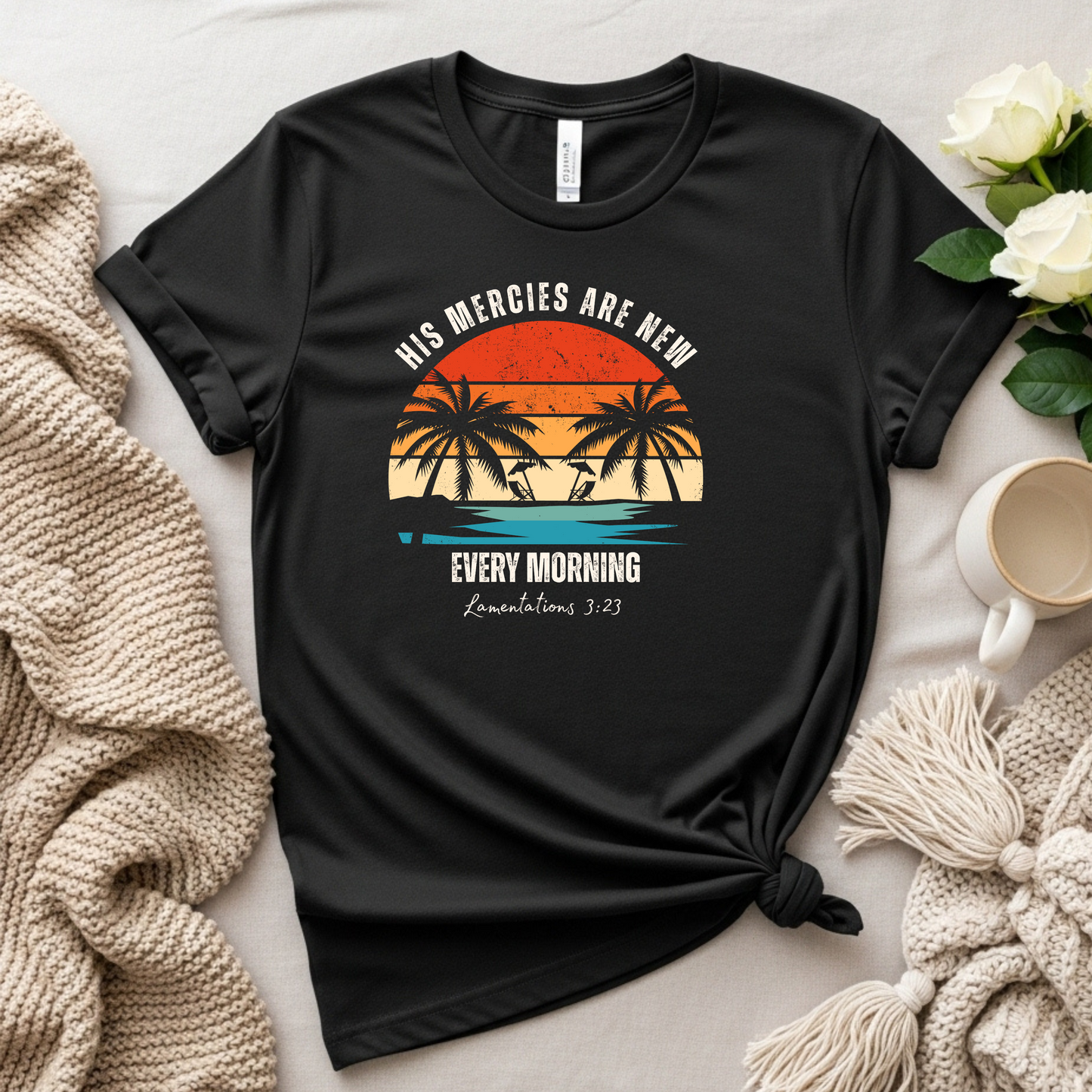 His Mercies Are New - Vintage Retro Tropical Sunset T-Shirt