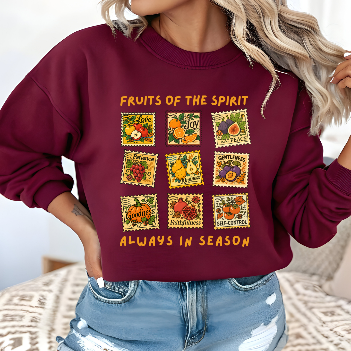 Fruits of the Spirit Postage Stamp Sweatshirt | Galatians 5:22-23