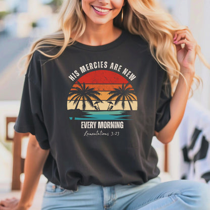 His Mercies Are New - Vintage Retro Tropical Sunset T-Shirt